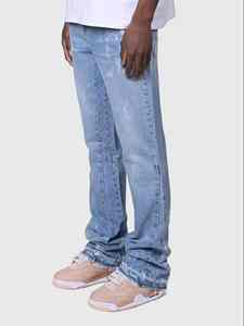 Pantalones vaqueros acampanados en capas de retazos elásticos a la moda para hombre, pantalones de trabajo con patrón sólido, cremallera, ropa de trabajo transpirable de verano y primavera, tinte liso - Product Image 5