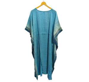 Blue color latest design Kimono Robe Plus Size Bikini Cover Night Wear Long Handmade Indian Vintage <b>Recycled</b> Silk Sari made - Product Image 4