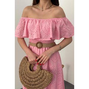 Pink Off-Shoulder Broderie Anglaise <b>Dress</b> - Pink - Product Image 4
