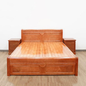 1.8m American Oak Wood <b>Double</b> <b>Bed</b> Vintage European Rustic Style Softness Solid Pine Panel <b>Storage</b> <b>Bed</b> 250kg-450kg Load Capacity - Product Image 1