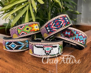 Nouveaux colliers de chien perlés en cuir fabriqués à la main robustes de qualité supérieure pour l'entraînement à la marche et à la course Colliers pour animaux de compagnie de créateur en peau de vache de luxe - Product Image 1