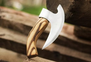 Hacha de pizza de acero inoxidable estilo vikingo de alta calidad, cuchillo de cocina forjado a mano con mango de madera de Fresno, Funda de cuero MOQ 5 uds - Product Image 4