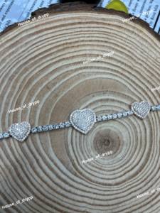 Pulsera de tenis con eslabones de corazón chapada en rodio con diamantes de moissanita, diseño Iced Out, joyería romántica para mujer - Product Image 3