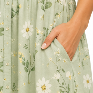 Robe longue bohème numérique vert clair à imprimé floral pour femme, manches courtes, boutonnée sur le devant, coupe décontractée, à volants, avec poches, pour l'été - Product Image 4