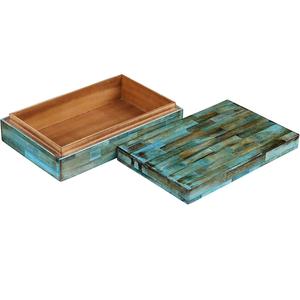 Boîte de rangement de bijoux en incrustation d'os vert antique artisanale avec conception complexe de briques pour bagues, boucles d'oreilles et accessoires - Product Image 3