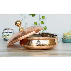 Luxury Tableware-Steel <b>Copper</b> Handi with Elegant <b>Copper</b> Lid and Brass <b>Knob</b> - Product Image 3