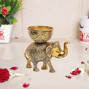 Elefante Urli Bowl Diseño étnico | Cuenco de elefante envejecido dorado decorativo de buena suerte | Portavelas | Caja de regalo de color | Urli Pot - Product Image 3