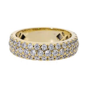 Lujoso anillo de diamante Natural chapado en rodio de oro amarillo de 14 quilates, ajuste de pavé de triple fila, corte brillante, banda llamativa para mujer - Product Image 5