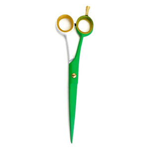 Tijera de corte de pelo con mango recubierto de verde y blanco, tijera de corte de salón de acero inoxidable con anillo de goma y reposapiés - Product Image 5