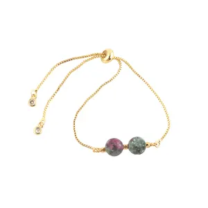 Bracelet rond en agate perlée et cz plaqué or 24k, bijoux personnalisés, vente en gros