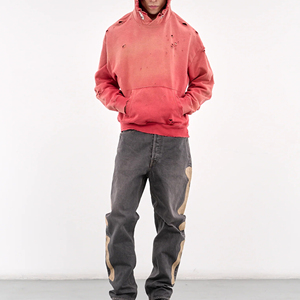 OEM Wholesale Vintage Acid Washed Distressed Oversize Hoodie Custom Solid Color for Men Print Pattern Autumn - Product Image 6