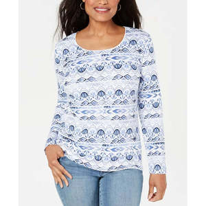 Top da Donna Karen Scott Bianco con Scollo a Goccia, Traspirante in Cotone e Rayon, Ricamato, Versione Aderente Taglia XS - Product Image 1