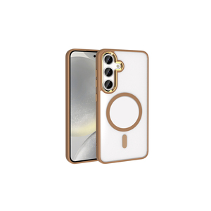 Coque en silicone compatible MagSafe de haute qualité Netzy SAFA Series Chrome pour Samsung Galaxy S25 Plus Beige - Product Image 1
