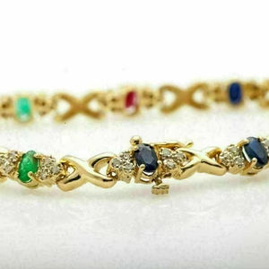 กำไลเทนนิสเงินแท้ 925 ชุบทอง ประดับโมอิสซาไนต์ทรงบริลเลียนต์ 10 กะรัต หลากสีสัน สวยงาม สำหรับผู้หญิง สไตล์วินเทจ รุ่นทิชยา - Product Image 1