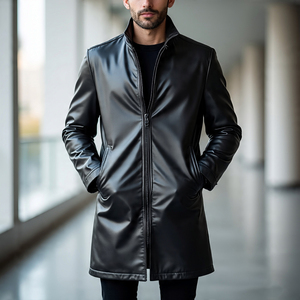 Chaquetas de cuero Vintage Letterman para hombre, chaqueta holgada de cuero PU con bolsillo en el pecho y cremallera personalizada, abrigo de cuero de estilo callejero para hombre - Product Image 6