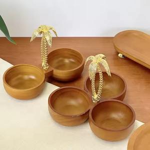 Cuenco decorativo de madera con mango de diseño de árbol dorado Centro de mesa elegante para el hogar Cocina Sala de estar y exhibición rústica - Product Image 5