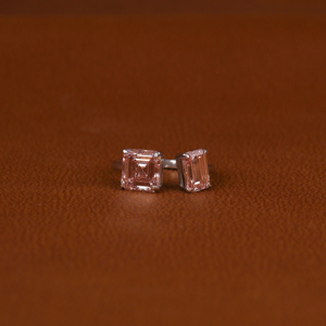 18KT Solid Gold Engagement <b>Ring</b> with Asscher and <b>Emerald</b> Cut Custom Design Lab Grown Pink Diamond Gold Plated and Certified - Product Image 1