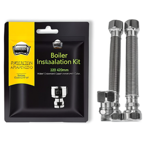 Kit d'installation de chaudière 5 tuyaux flexibles sans soudure en acier inoxydable 220-420 mm Raccords MF Eau Gaz Non isolés Revêtement ANSI Couleur - Product Image 2