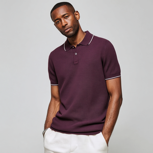 Polo en coton élégant à manches courtes pour homme, anti-plis, respirant, avec bordures contrastées et boutons décoratifs pour l'été - Product Image 1