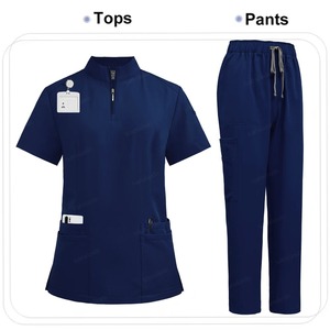 Conjunto de Top y pantalón con cordón y cuello en V de secado rápido para mujer, uniformes médicos de menta, tela satinada para médicos y enfermeras - Product Image 5