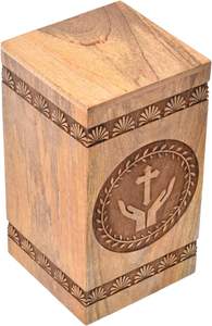 Urna de cremación hecha a mano Mangowood para cenizas humanas-Caja de madera cruzada con manos-Urna de cremación para mascotas Caja de urna de entierro hecha a mano - Product Image 2