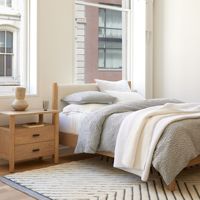 Base de Cama King Size de Madera de Teca Sólida con Cabecera Tapizada, Color Natural, Diseño Moderno para Muebles de Dormitorio
