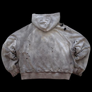 Sudadera con Capucha Extra Grande con Cremallera, 450GSM, para Hombre, con Logotipo Personalizado, 100% Algodón Peinado, Hombros Caídos, Lavado Ácido - Product Image 3