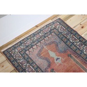 Tapis vintage 2,8 x 4,4 pieds, petit tapis turc, tapis en laine à motifs floraux orange et vert - Product Image 5