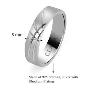 NOVAMART Fine Buy Premium 925 Pure Sterling <b>Silver</b> <b>Rings</b> for <b>Men</b> Geometric Pattern with Zircon Inlay Rhodium Plated Everyday Wea - Product Image 2