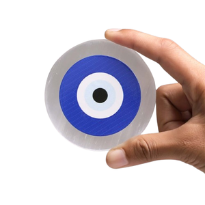 Posavasos de ojo malvado de selenita, posavasos de protección de ojo malvado, posavasos curativo de selenita decoración de Navidad Feng Shui India estatuilla - Product Image 5