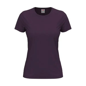 Camiseta con cuello redondo para mujer de algodón orgánico liso sin etiqueta de tamaño personalizado, camiseta sin logotipo - Product Image 3