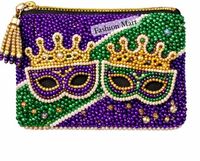 Tas Koin Mardi Gras Mewah Berhias Manik-Manik Buatan Tangan, Dompet Resleting Festival Artisan