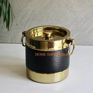 Cubo de hielo para vino pulido de cobre dorado y plata de acero inoxidable, cubos de vino de Metal redondos de mayor calidad para el hogar y hoteles - Product Image 2