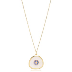Irregular Shape White Enamel Design Necklace Turkish Handcrafted Wholesale 925 Sterling <b>Silver</b> Jewelry - Product Image 1