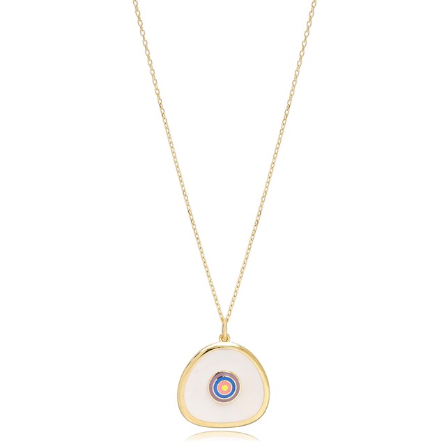 Irregular Shape White Enamel Design Charm Necklace Turkish Handcrafted Wholesale 925 Sterling Silver Jewelry