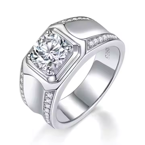 925 Anillo de hombre de diamante de moissanita Chapado en plata Estilo audaz Elegancia diaria con anillos finos de piedra de corte redondo Categoría de producto - Product Image 2