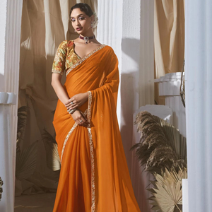 Sari de tela a base de tejido de fantasía pura de diseñador indio tradicional con hermoso trabajo para bodas y fiesta Sari - Product Image 1