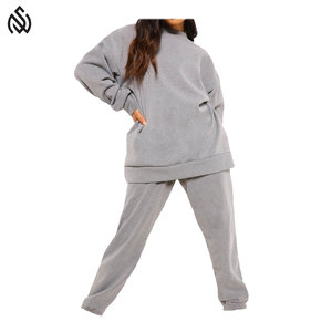 2025 Casual Jogging Suit en blanco recortado con capucha joggers pantalones chándal conjunto de 2 piezas para mujeres 100% algodón lavado ácido chándal - Product Image 5