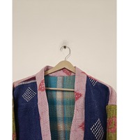 Nouvelle veste ethnique indienne faite à la main en coton fin tissé, style Gudari, finition vintage Kantha, réversible, longue, pour femmes