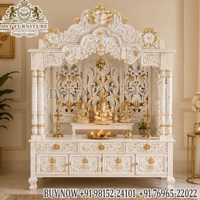 Mandir royal élégant en teck avec rangement, armoire de prière de luxe, base de style traditionnel hindou pour la décoration intérieure