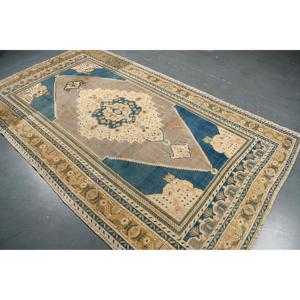 Vintage Large Rug 5.6x8.9 ft, Blue <b>Brown</b> Oriental Rug <b>Wool</b> - Product Image 2