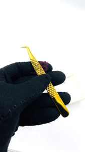 Pinces à épiler pour extensions de cils en plasma doré, pointe en fibre, acier inoxydable japonais, marque privée - Product Image 3