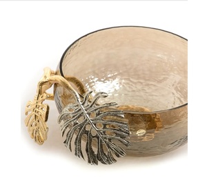 Exquisito tazón decorativo dorado de vidrio y metal, exhibición elegante de decoración del hogar con acento de mesa de lujo Premium - Product Image 2