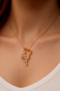 925 Sterling Silver Gold Vermeil Modern Abstract Pendant Dainty Sparkling CZ Christian Luxury Fine Jewelry Elegant Bridal Gifts - Product Image 4