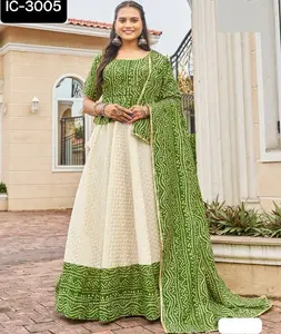 Gaya India dan Pakistan Bandhani cetak Lehenga Choli pakaian pernikahan India pakaian katun Satin gaun India koleksi setelan