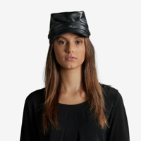 Carlo Forti Design Gorro Kepi de piel de Napa refinada para mujer Gorra italiana de lujo con glamour inspirado en la guerra y toque urbano