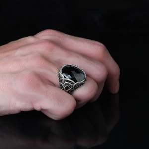Anillo Turco Azuris VALKH1415 de Plata de Ley 925 para Hombre, Estilo Otomano, Joyería de Moda con Piedra Natural de Color Negro - Product Image 2