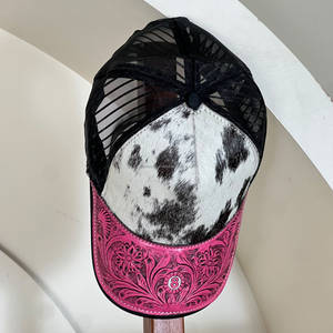 Gorra Premium al por Mayor con Pelo y Visera de Cuero Genuino de Vaca Grabado a Mano, Estilo Vaquero Occidental Floral, Gorra Snapback para Hombre - Product Image 3