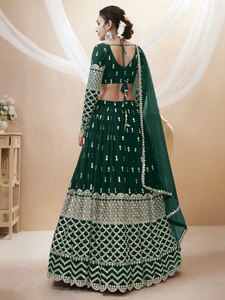 Lehenga Choli de Georgette Verde Esmeralda Regal con Bordado de Zari y Lentejuelas, Estilo Bollywood de 3.5m, para Bodas y Fiestas - Product Image 3