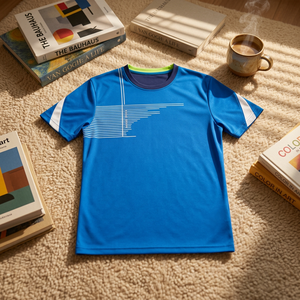 Men's Blue Short Sleeve Tennis T-<b>Shirt</b> Crew Neck <b>Geometric</b> Print Moisture Wicking Athletic Fit Summer Apparel - Product Image 6